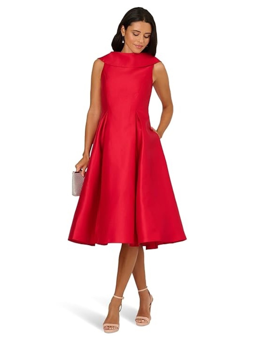 Adrianna Papell Red Fit-and-Flare Midi Dress - Picture 1 of 5